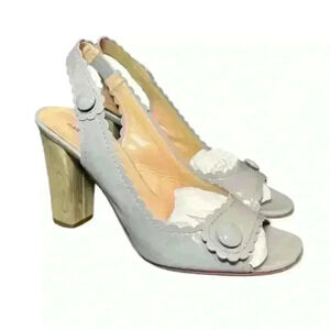 Nanette Lepore Scalloped Open Toe Gray Patent Leather Pump Women’s Size 6.5